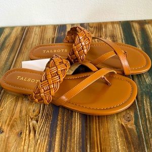 Talbots Cognac Braided Leather Thong Sandals
